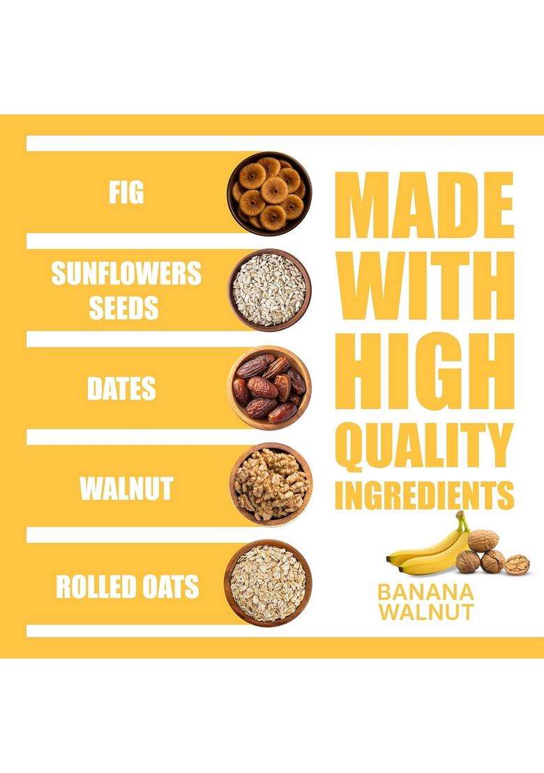 Fitspire Banana Walnut Energy Bar Pack Of 4 X 35G | Snack For Long-Lasting & Active Lifestyle With Oats, Nuts Seeds, Naturally Sweetened - Indya