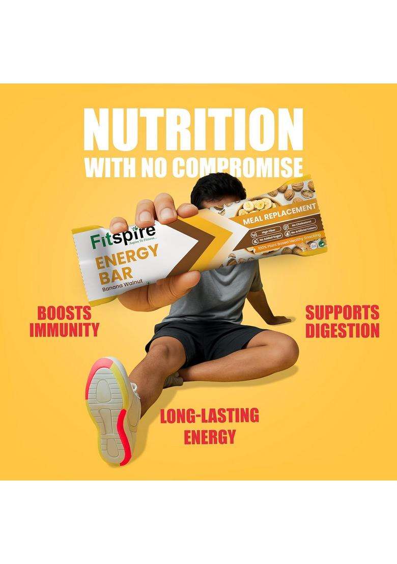 Fitspire Banana Walnut Energy Bar Pack Of 4 X 35G | Snack For Long-Lasting & Active Lifestyle With Oats, Nuts Seeds, Naturally Sweetened - Indya