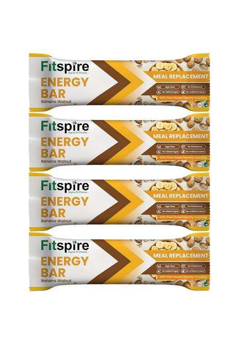 Fitspire Banana Walnut Energy Bar Pack Of 4 X 35G | Snack For Long-Lasting & Active Lifestyle With Oats, Nuts Seeds, Naturally Sweetened