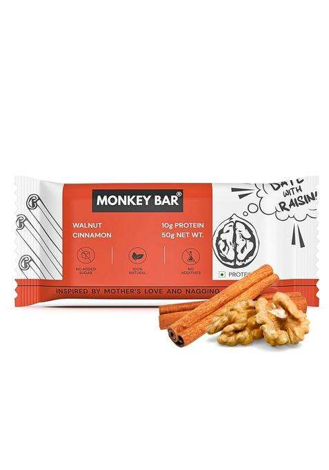 Monkey Bar - Walnut Cinnamon Protein 8 Bars, 50G Each, 10G Protein, High Snack For Healthy Snacking With No Added Sugar, Just 7 Natural Ingredients