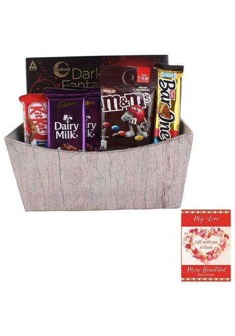 Sfu E Com Designer Basket With Dark Fantasy Choco Fills & Chocolates | Valentine Chocolate Love Greeting Card Hamper 899