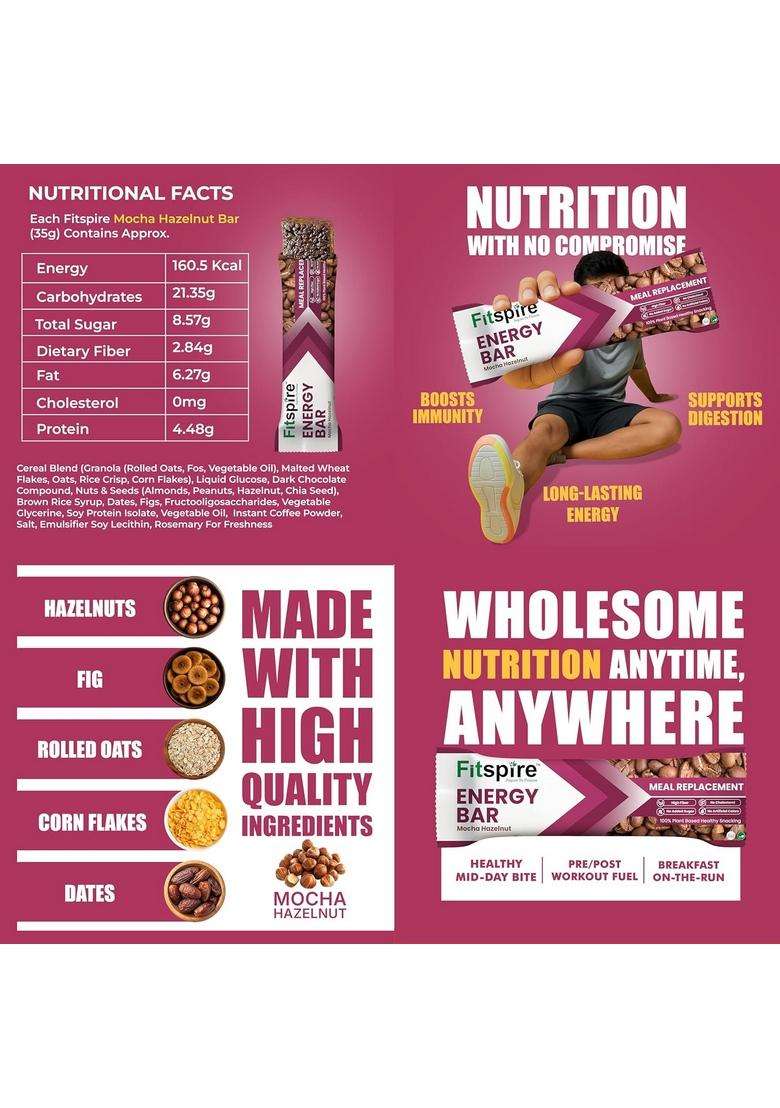 Fitspire Energy Bar Pack (3 X 35G) Quinoa Almond, Mocha Hazelnut & Banana Walnut | Crunchy Granola With Oats, Nuts, Seeds Flakes High Protein Fibre 100% Plant-Based - Indya