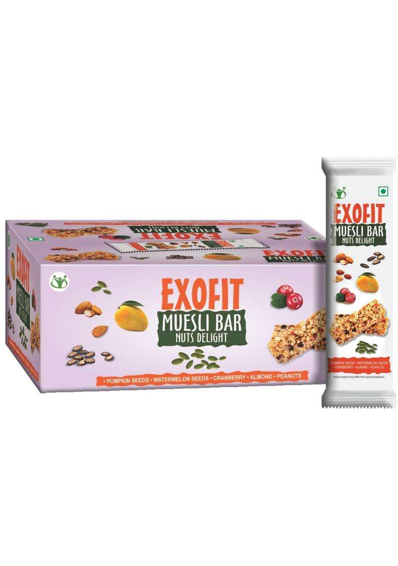 Exofit Muesli Bar L Nuts Delight 210G Box, Pack Of 6 Bars (35G X 6) High Energy & Nutrition | 6G Protein Fiber - Indya