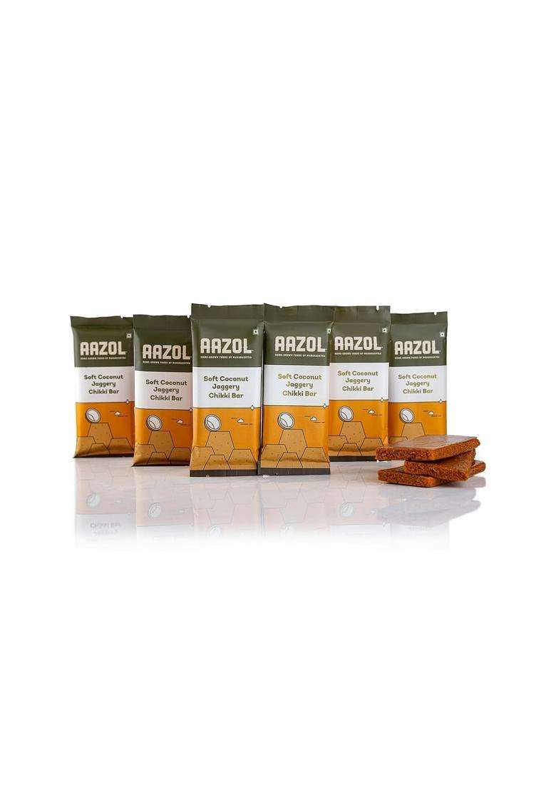 Aazol Soft Coconut Jaggery Chikki Bar (Pack Of 6) | High-Energy Snacks Contains Nutritious And Mineral-Rich Liquid Crumbly Texture No Refined Sugar Or Preservatives - Indya