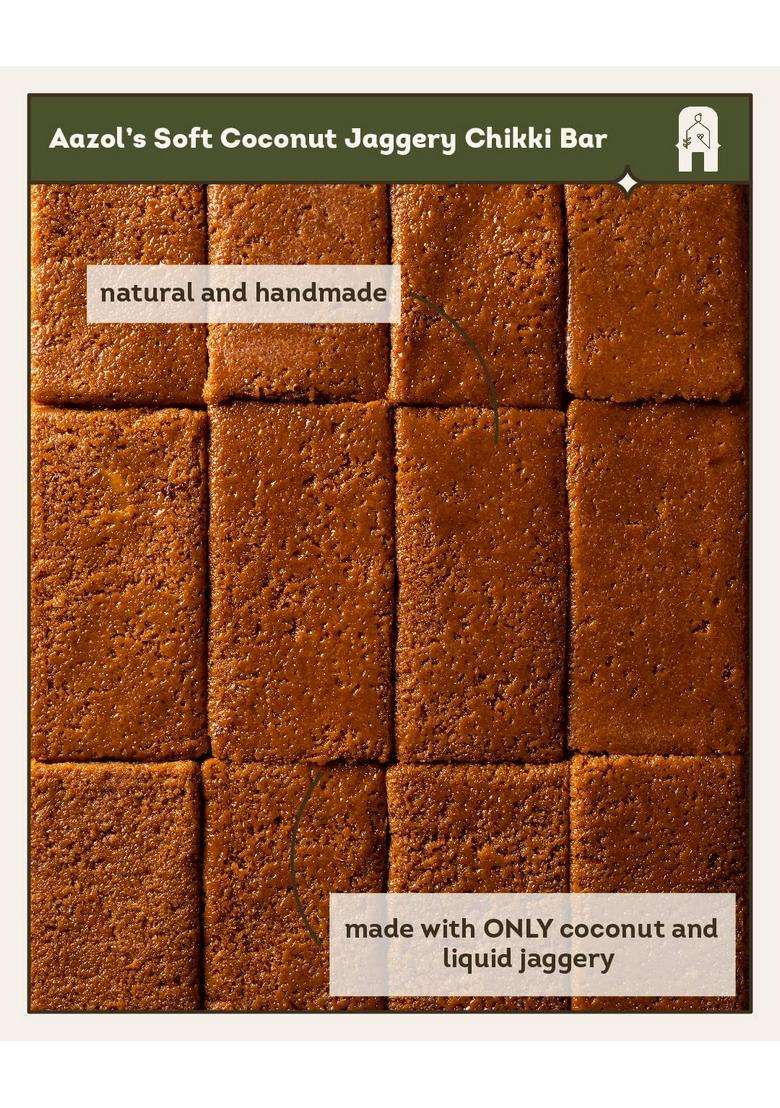 Aazol Soft Coconut Jaggery Chikki Bar (Pack Of 6) | High-Energy Snacks Contains Nutritious And Mineral-Rich Liquid Crumbly Texture No Refined Sugar Or Preservatives - Indya