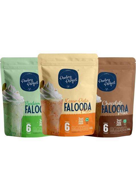 Pantry Perfect Badam Pista, Kesar Pista & Chocolate Falooda Mix - Pack Of 3 (Each 200G) I Premium Instant | Rich, Smooth Creamy Texture Delicious Refreshing Taste Ready To Eat