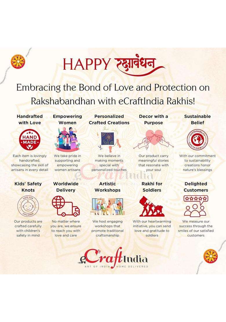 Ecraftindia Golden Lord Ganesha Om Designer Rakhi For Brother With Chocolate, Zuzy Almond Chocolate Box, Gift - Roli Chawal Pack, Raksha Bandhan Greeting Card - Indya