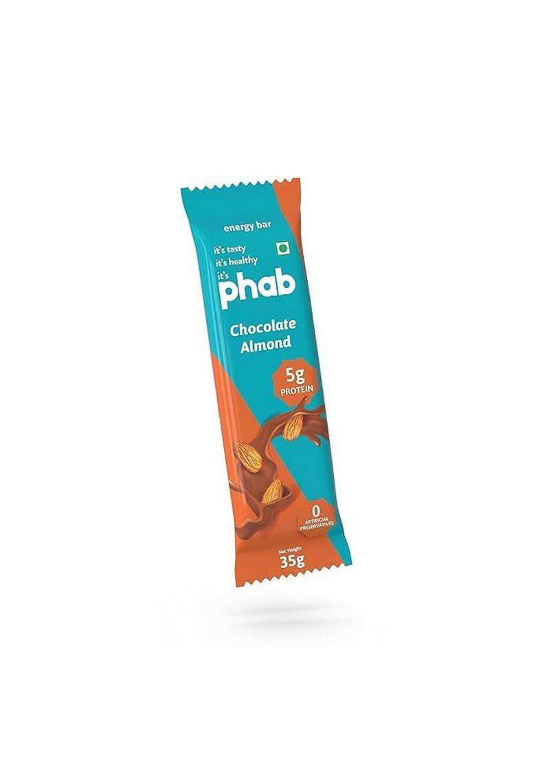 Phab Chocolate Almond 5G Protein Bar| Energy & Nutrition | High Fibre Gut-Friendly Sweetened With Honey,Trans Fat Free No Preservatives Loaded 21% Nuts Healthy Tasty(Pack Of 12 X 35G) - Indya