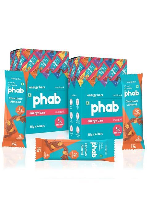 Phab Chocolate Almond 5G Protein Bar| Energy & Nutrition | High Fibre Gut-Friendly Sweetened With Honey,Trans Fat Free No Preservatives Loaded 21% Nuts Healthy Tasty(Pack Of 12 X 35G)