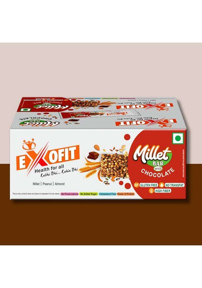 Exofit Millet Bar With Chocolate, 27% Millets, 6.10% Protein, No Added Sugar, Preservatives (Pack Of 6 Bars, 35G X 6) 210G, Gluten Free - Indya