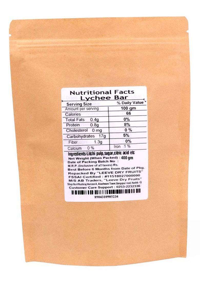 Leeve Dry Fruits Litchi Cubes 400 G - Premium Dried Lychee Fruit Bites | |Real Lichi Slice Bar Natural Sweet Snack Healthy & Tasty Treat - Indya
