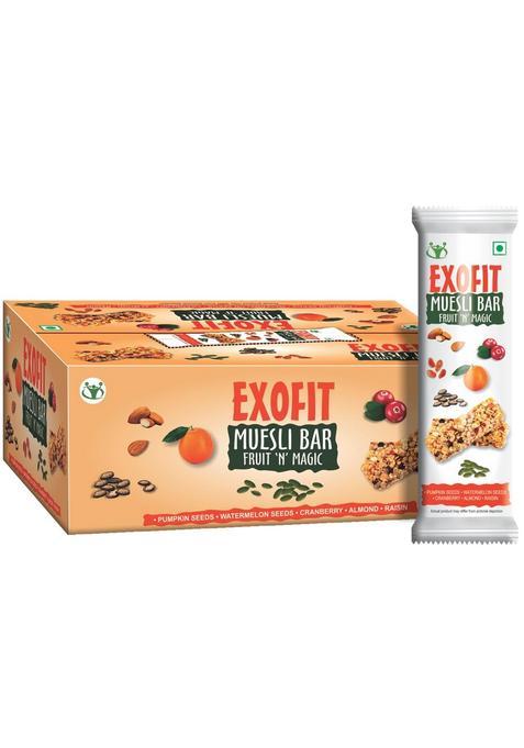 Exofit Muesli Bar L Fruit 'N' Magic 210G Box, Pack Of 6 Bars (35G X 6) High Energy & Nutrition | 6G Protein Fiber