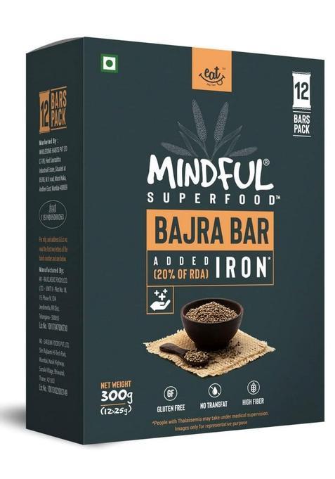 Eat Anytime Mindful Superfood Bajra Bars | Healthy Energy Protien Bar Granola For Breakfast Rich In High Fiber Crunchy Bar/Granola - 600Gm (24Cs Of 25G)
