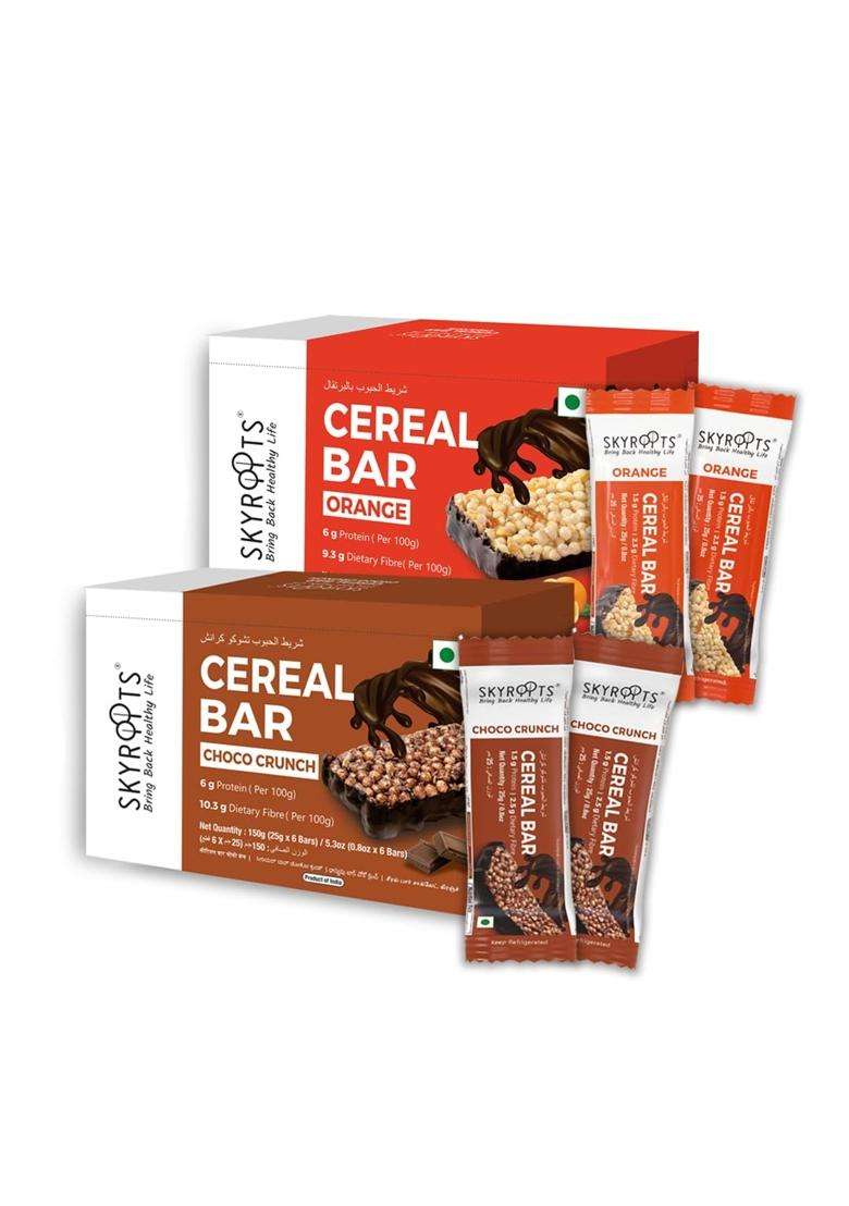 Skyroots Multigrain Cereal Energy Bars (300G, 12 Bars) Gluten-Free Ingredients, Crunchy With Fruits, Nuts, Oats & Millets | 0 Added Sugar, No Cholesterol Healthy Snack For Pre/Post Workout Orange Choco Crunch - Indya