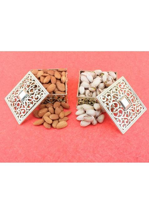 Sfu E Com Dry Fruit Gift Hamper With Golden Box And Pistachios, Almond | Ideal For Rakhi, Diwali Festive Gifting Corporate Gifts, Family, Friends, New Year 069