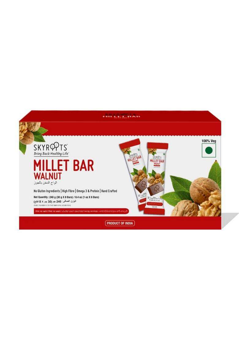 Skyroots Healthy Millet Snacks |Naturally Gluten Free& High Fiber | Energy Bites Soure Of Protein & Breakfast Bar |480 G (240 Each) X 16 Bars - Indya