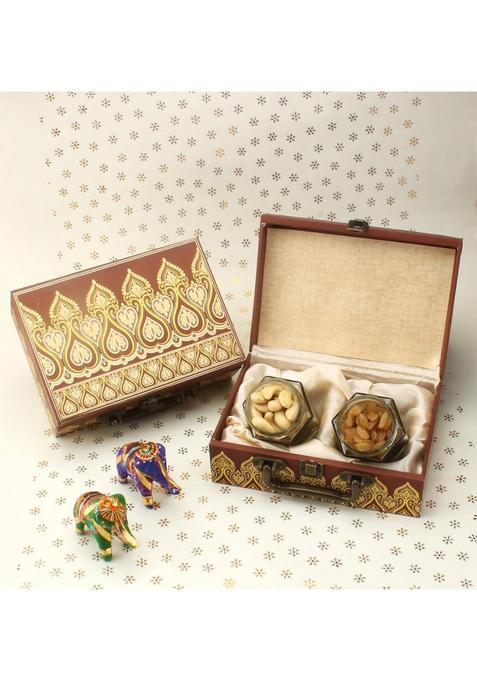 Sfu E Com Premium Dry Fruit Breifcase | Glass Jar Loaded With Fresh Cashew And Raisin Gift Hamper For Diwali, Rakhi, New Year, Corporate Gifting 013