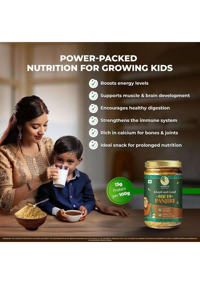 Asmita Organic Farms Biji Di Panjiri 550G | Energy & Immunity Ayurvedic Superfood For New Moms, Growing Kids Adults Made With Desi Ghee, Gond Dry Fruits Supports Strength Recovery - Indya
