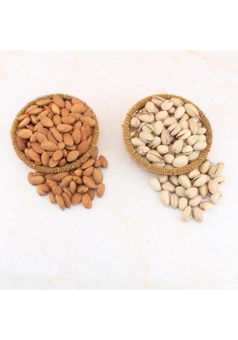 Sfu E Com Dry Fruit Gift Hamper With Golden Katori And Pistachios, Almond | Ideal For Rakhi, Diwali Festive Gifting Corporate Gifts, Family, Friends, New Year 145