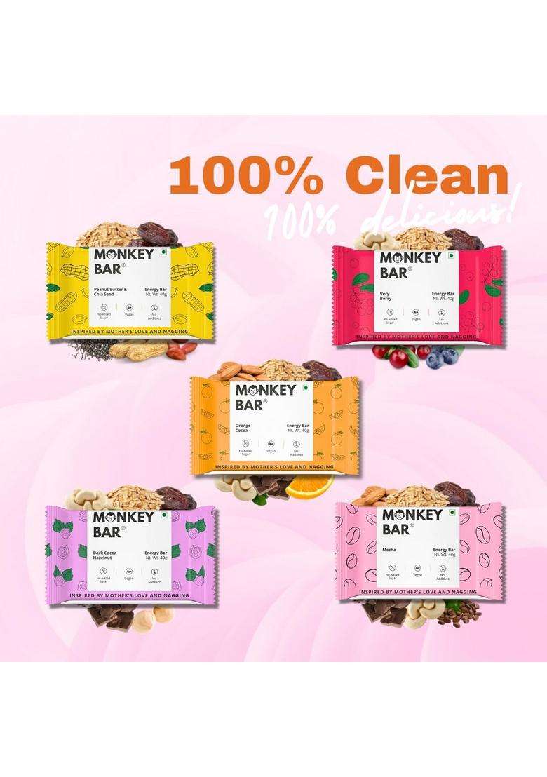 Monkey Bar - Vegan Snack Combo Energy Bars + Nut Butter Bites | 10 Bars, 12 Chocolate Truffle, 100% Plant Based, Healthy & Clean Protein Snack, Zero Added Sugar - Indya