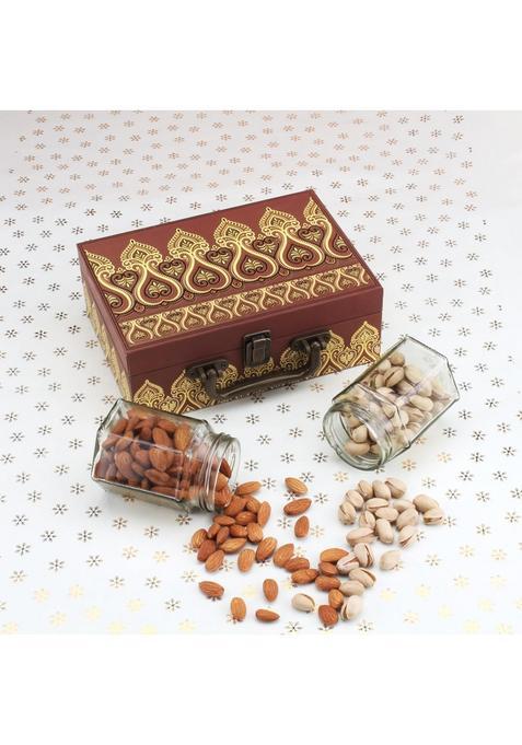 Sfu E Com Premium Dry Fruit Breifcase | Glass Jar Loaded With Fresh Almond And Pistachios Gift Hamper For Diwali, Rakhi, New Year, Corporate Gifting 036