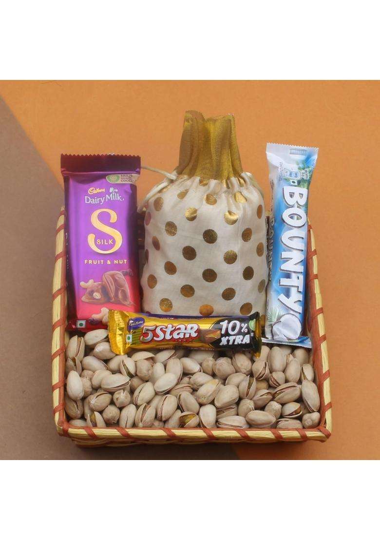 Sfu E Com With By Sending A Basket Full Of Healthy Delights Including Pistachio Nuts, Along Creamy Chocolates | Ideal For Rakhi, Diwali And Festive Gifting 417 - Indya