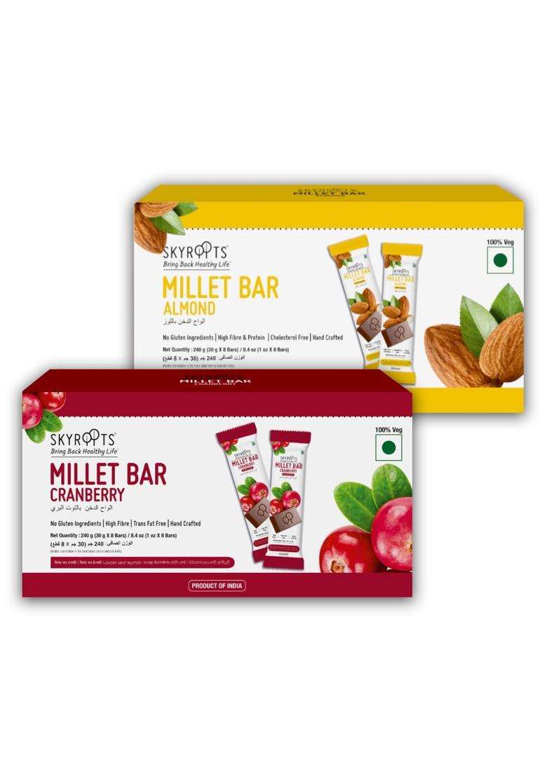 Skyroots Millet Bar Almond & Cranberry, 240 Gram Each, Pack Of 2 - Indya