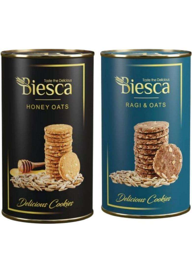 Biesca Ragi & Oats Cookies With Organic Flour Natural Honey Biscuit (2 X 182.5 G) - Indya