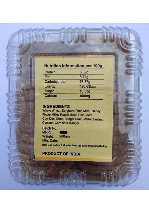 Grandmaa Millets Multigrain Atta Desi Cow Ghee Cookies , High Fiber Delicious Biscuit (200 G)