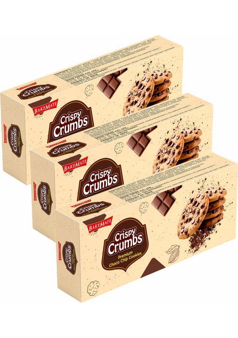 Bakemate Crispy Crumbs Choco Chip Cookies, 225G (Pack Of 3) | Chocolate Cookies Gift Box Biscuit (3 X 75 G)