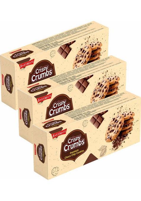 Bakemate Crispy Crumbs Choco Chip Cookies, 225G (Pack Of 3) | Chocolate Cookies Gift Box Biscuit (3 X 75 G)