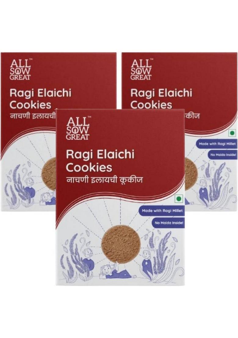 All Sow Great Ragi Elaichi Cookies Made With Millet Flour, Maida Free Biscuits Snacks Biscuit (3 X 200 G)