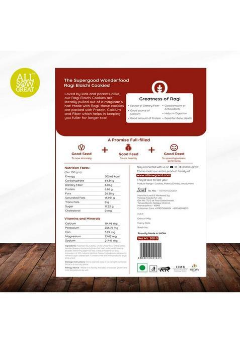 All Sow Great Ragi Elaichi Cookies Made With Millet Flour, Maida Free Biscuits Snacks Biscuit (3 X 200 G)