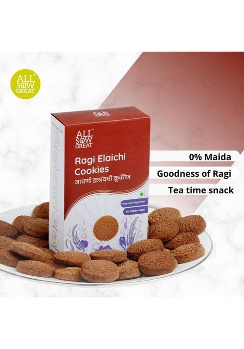 All Sow Great Ragi Elaichi Cookies Made With Millet Flour, Maida Free Biscuits Snacks Biscuit (3 X 200 G)