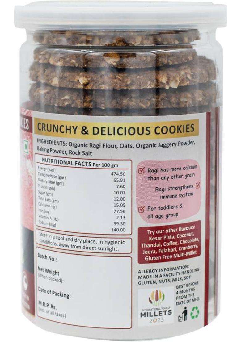 Fore Noon Gluten Free Ragi (Finger Milet) Aka (Nachni) Jaggery Cookies Biscuit (178 G) - Indya