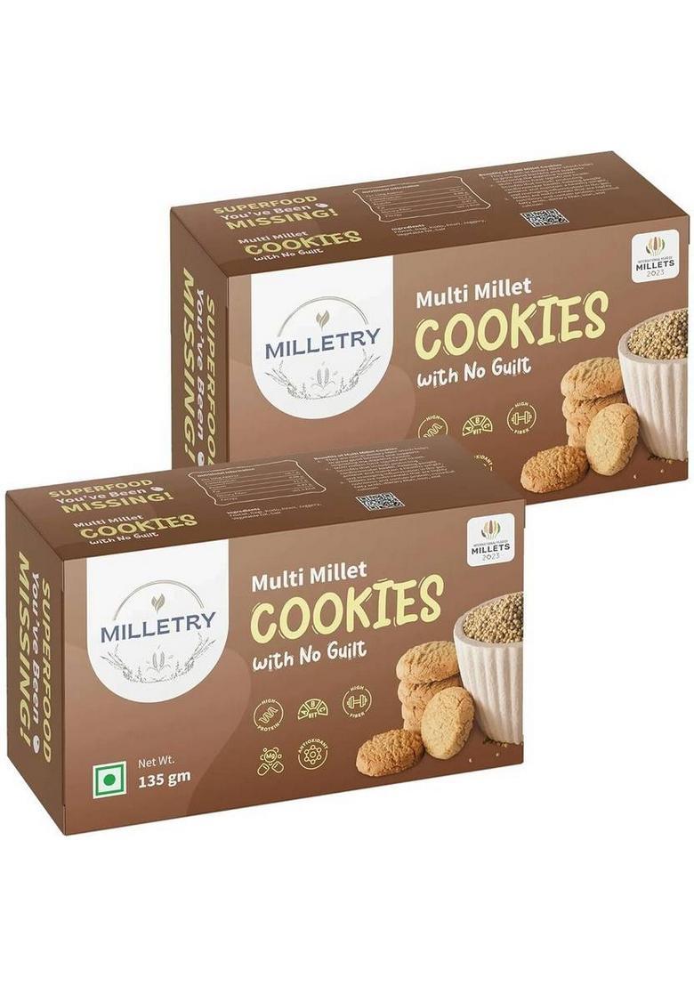 Milletry Millet & Jaggery Cookies | Foxtail, Pearl, Ragi, Kodo High Protein Biscuit (2 X 135 G)