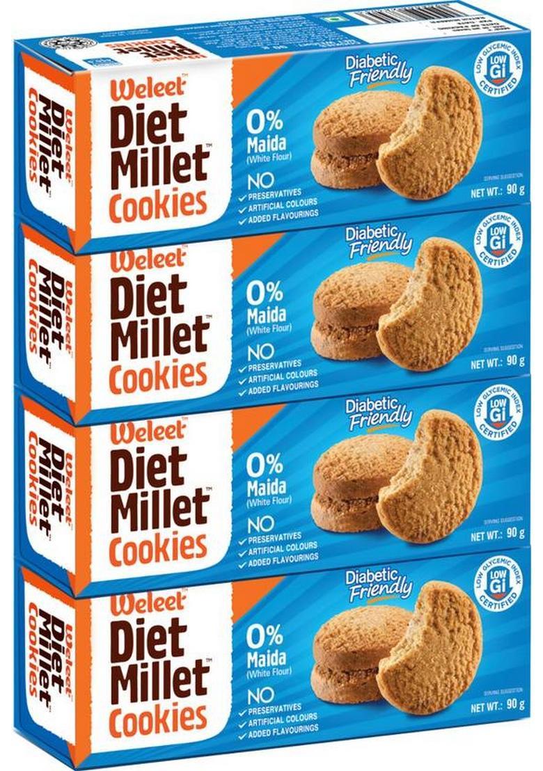 Weleet Natural Digestive Cookies Diabetic Friendly Home Office Snack (Diet Millet Cookies) Assorted Biscuit (4 X 0.09 Kg)