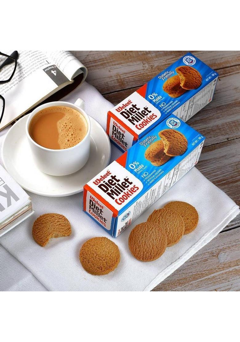 Weleet Natural Digestive Cookies Diabetic Friendly Home Office Snack (Diet Millet Cookies) Assorted Biscuit (4 X 0.09 Kg)