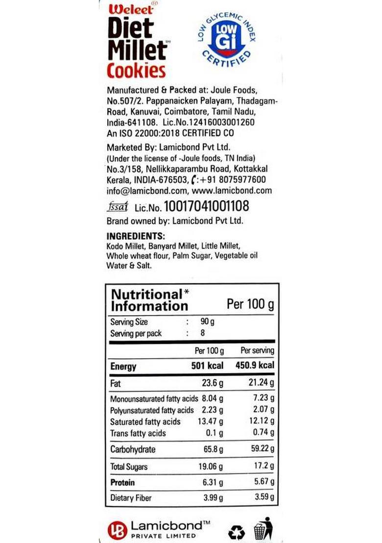 Weleet Natural Digestive Cookies Diabetic Friendly Home Office Snack (Diet Millet Cookies) Assorted Biscuit (4 X 0.09 Kg)