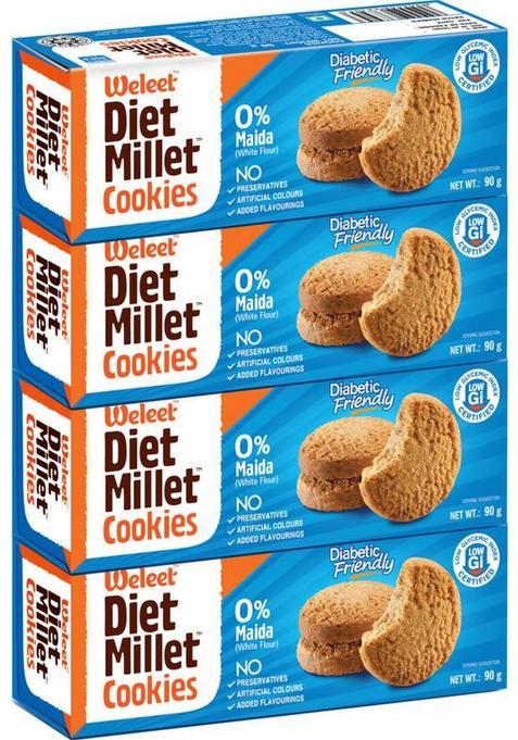 Weleet Natural Digestive Cookies Diabetic Friendly Home Office Snack (Diet Millet Cookies) Assorted Biscuit (4 X 0.09 Kg)