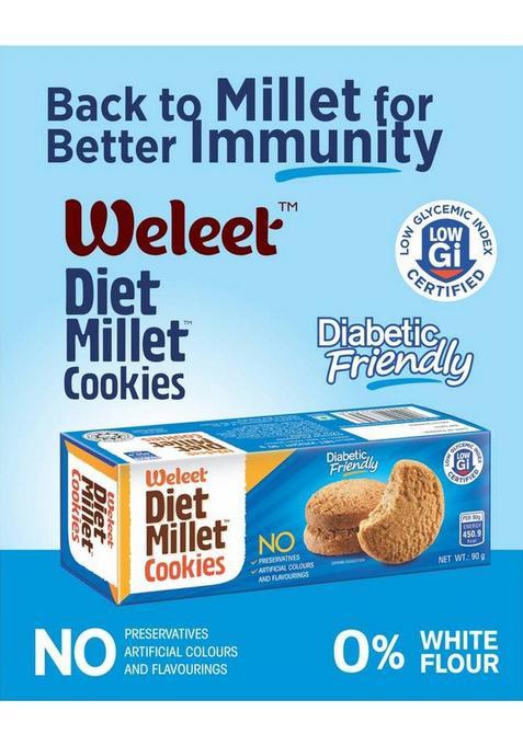 Weleet Natural Digestive Cookies Diabetic Friendly Home Office Snack (Diet Millet Cookies) Assorted Biscuit (4 X 0.09 Kg)