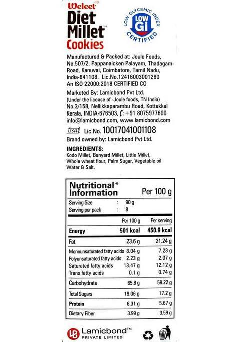 Weleet Natural Digestive Cookies Diabetic Friendly Home Office Snack (Diet Millet Cookies) Assorted Biscuit (4 X 0.09 Kg)