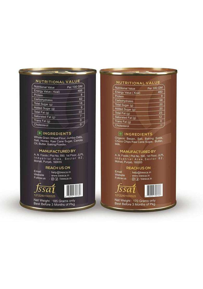Biesca Natural Honey Oats Cookies 185G And Besan Chocochip 170G (Combo Pack) Biscuit (2 X 177.5 G) - Indya