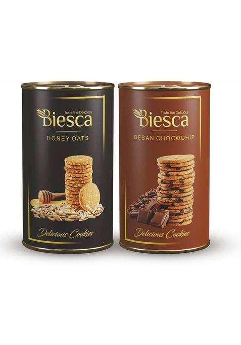 Biesca Natural Honey Oats Cookies 185G And Besan Chocochip 170G (Combo Pack) Biscuit (2 X 177.5 G)