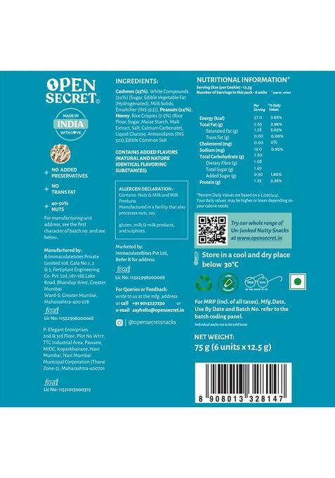 Open Secret White Choco Cashew 6 Guilt-Free Nutty Cookies Biscuit (75 G)