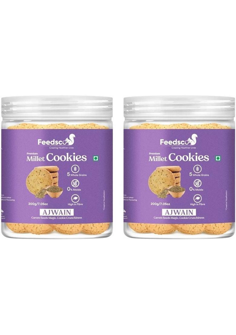 Feedsco Millet Ajwain Cookies Tasty & Healthy Snack- Natural Sweetness (Each Pack 200G) Biscuit (2 X 200 G)
