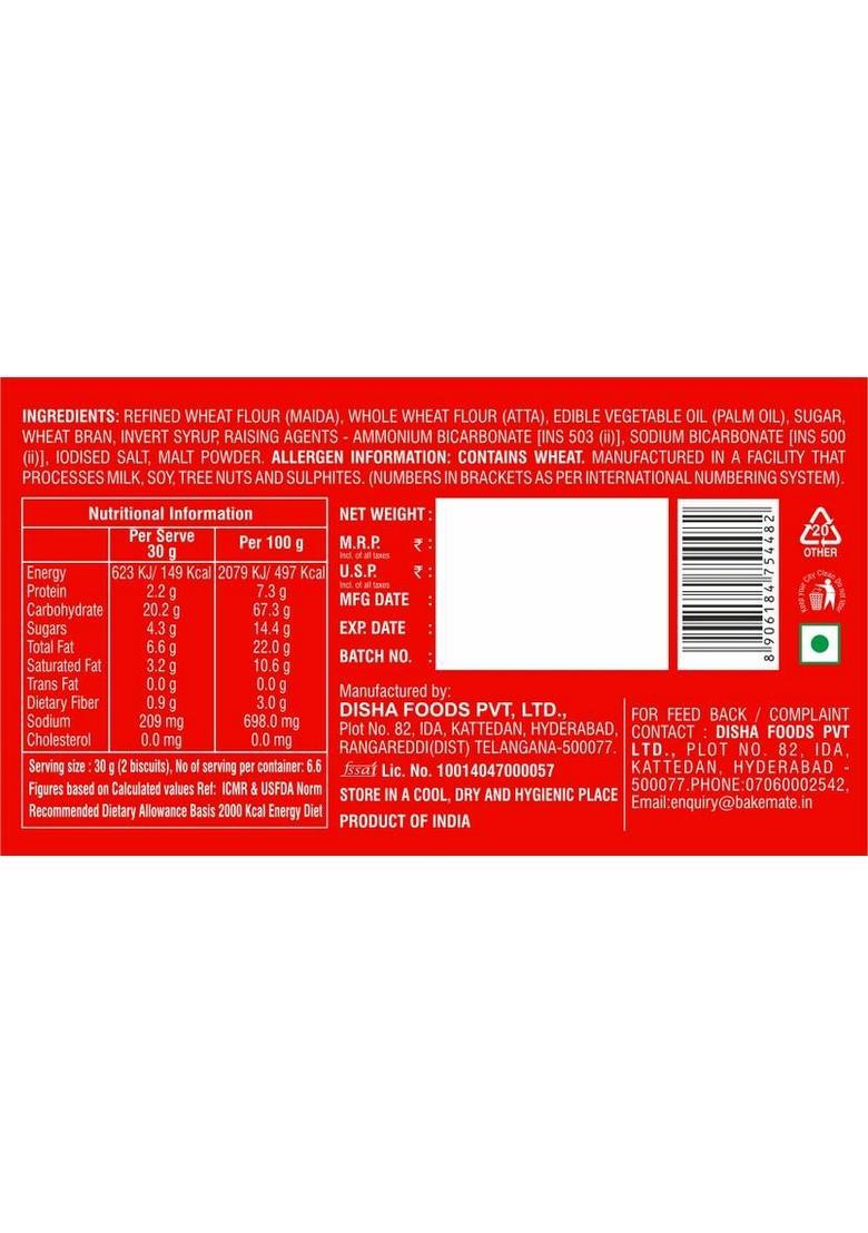 Bakemate Digestive High Fibre Biscuit Pack Of 3|Digestive Biscuits | (3 X 200 G)