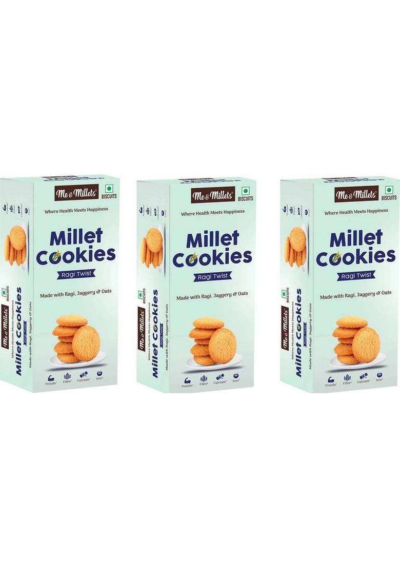 Me & Millets Ragi Twist Delicious Biscuits | Healthy Tea Snack With Tasty Jaggery Cookies Biscuit (3 X 75 G) - Indya