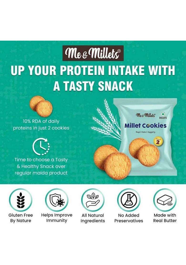 Me & Millets Ragi Twist Delicious Biscuits | Healthy Tea Snack With Tasty Jaggery Cookies Biscuit (3 X 75 G) - Indya