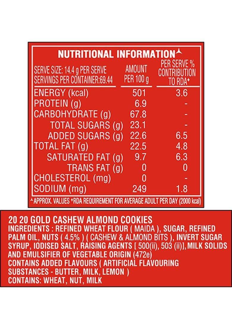 Parle 20-20 Gold Cashew Almond Cookies Biscuit (1 Kg)